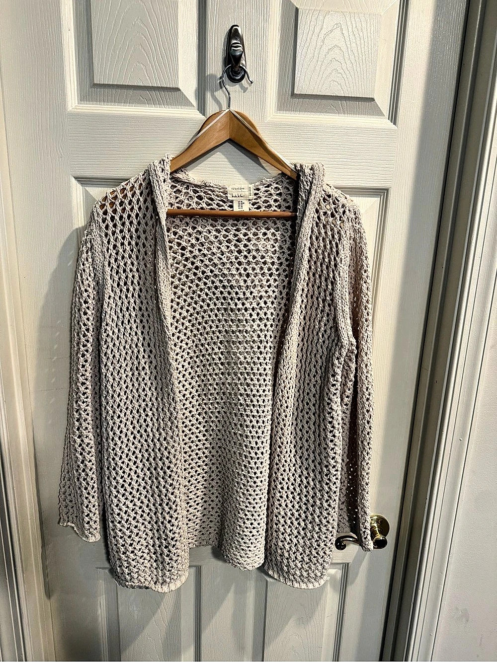 Artelier Nicole Miller Open Knit Hooded Cream Cardigan